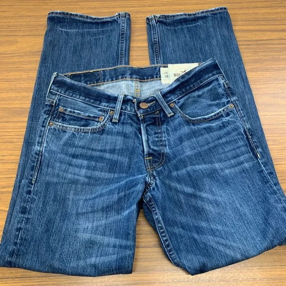Hollister Mens Jeans 29/30 Straight Leg Blue Medium Wash Distress Pockets - Picture 5 of 9